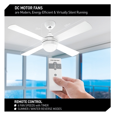 Arlec 120cm White Columbus Ceiling Fan With Remote Bunnings