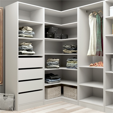 Flexi Storage 6 Shelf White Corner Walk In Wardrobe Unit