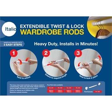 Italio Extendable Wardrobe Rod 760 1220mm White Bunnings Warehouse