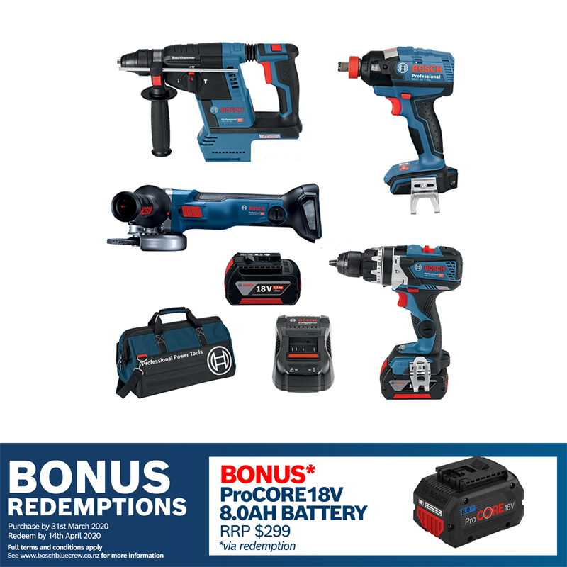 Bosch Blue 18v Brushless 4 Piece 5 0ah Combo Kit Bunnings Warehouse