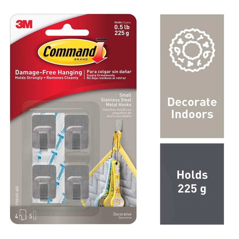 Command Stainless Steel Small Metal Hooks 4 Pack Bunnings